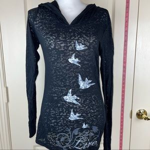 Two black yoga shirt light material size medium fitted Long sleeve Tunic hoodie